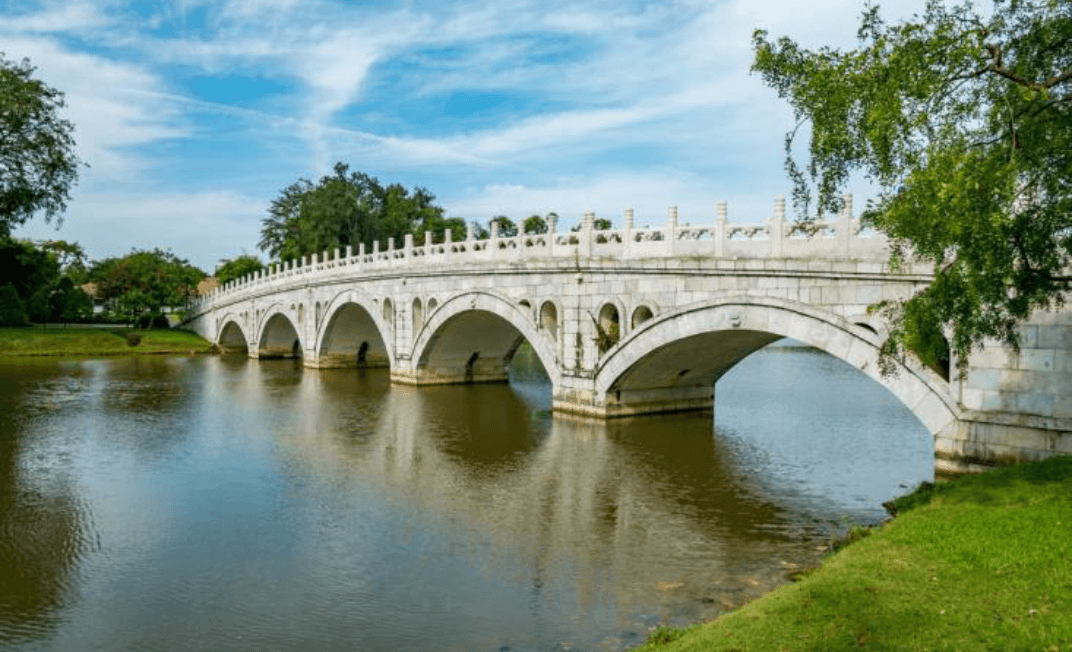 Traditional stone bridge overlooking serene waters