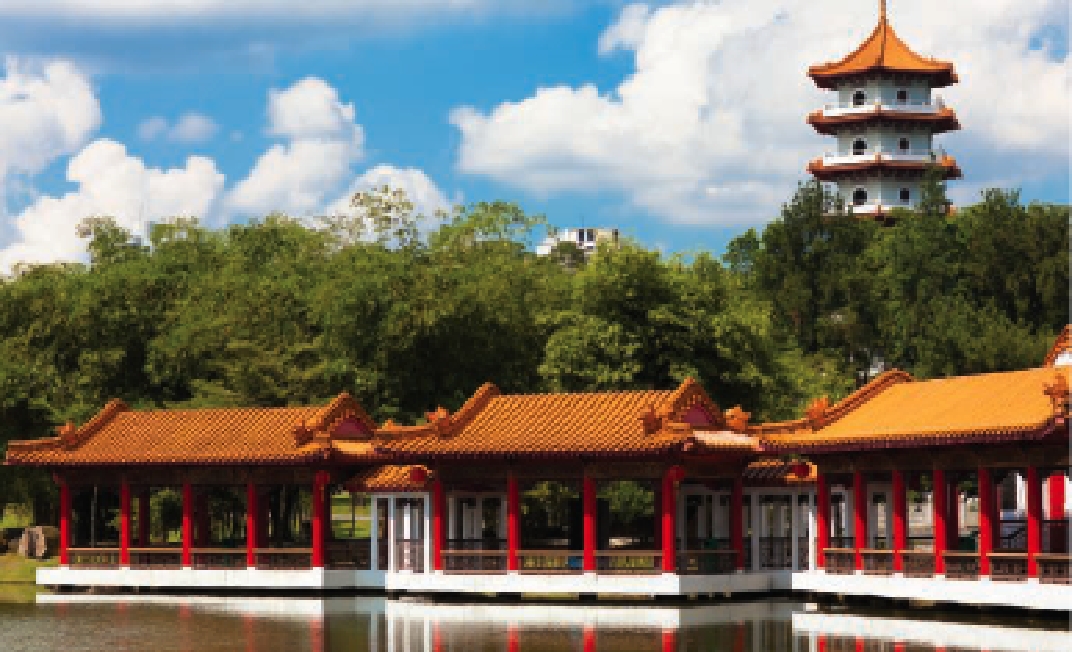 Picturesque Chinese Garden pavilion and pagoda