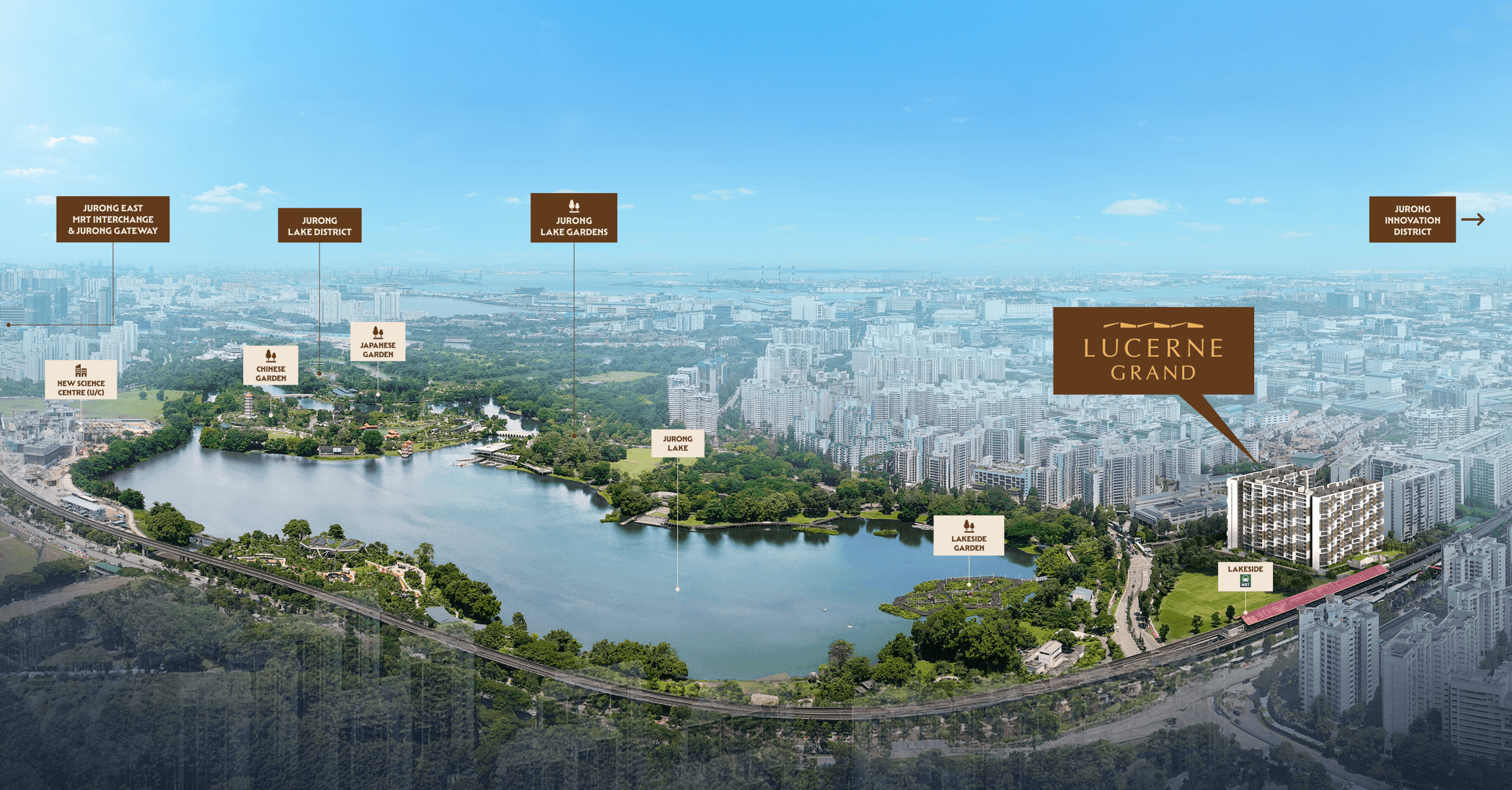 Bird's-eye view of Lucerne Grand beside Jurong Lake in Singapore