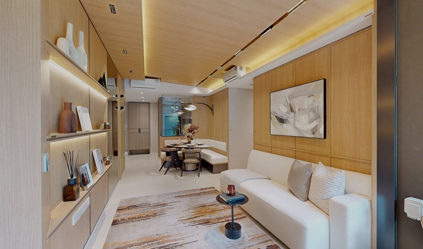 Well-appointed Lucerne Grand interior featuring open-plan living, dining and study areas