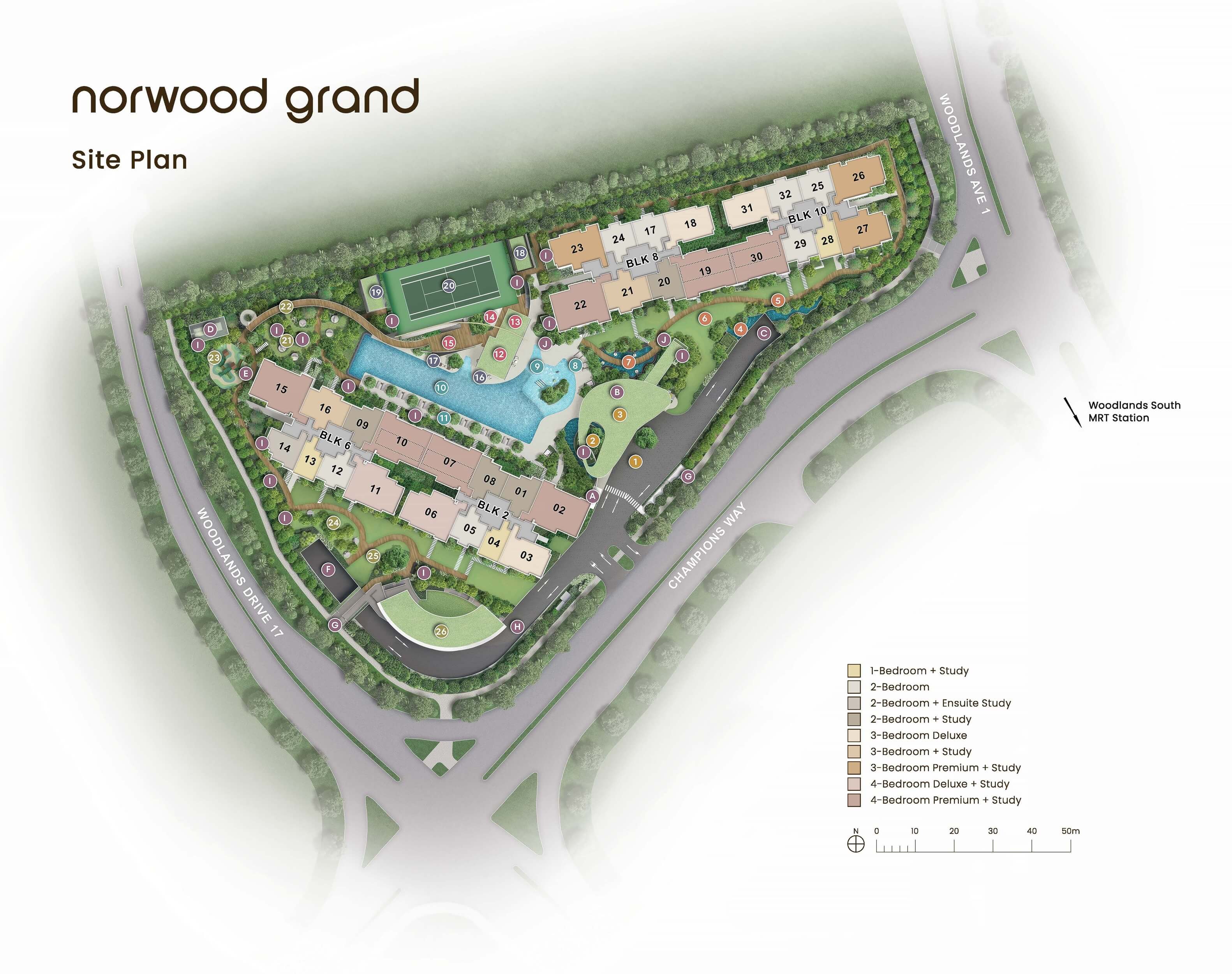 Norwood Grand facilities map showcasing key amenities and locations within the development