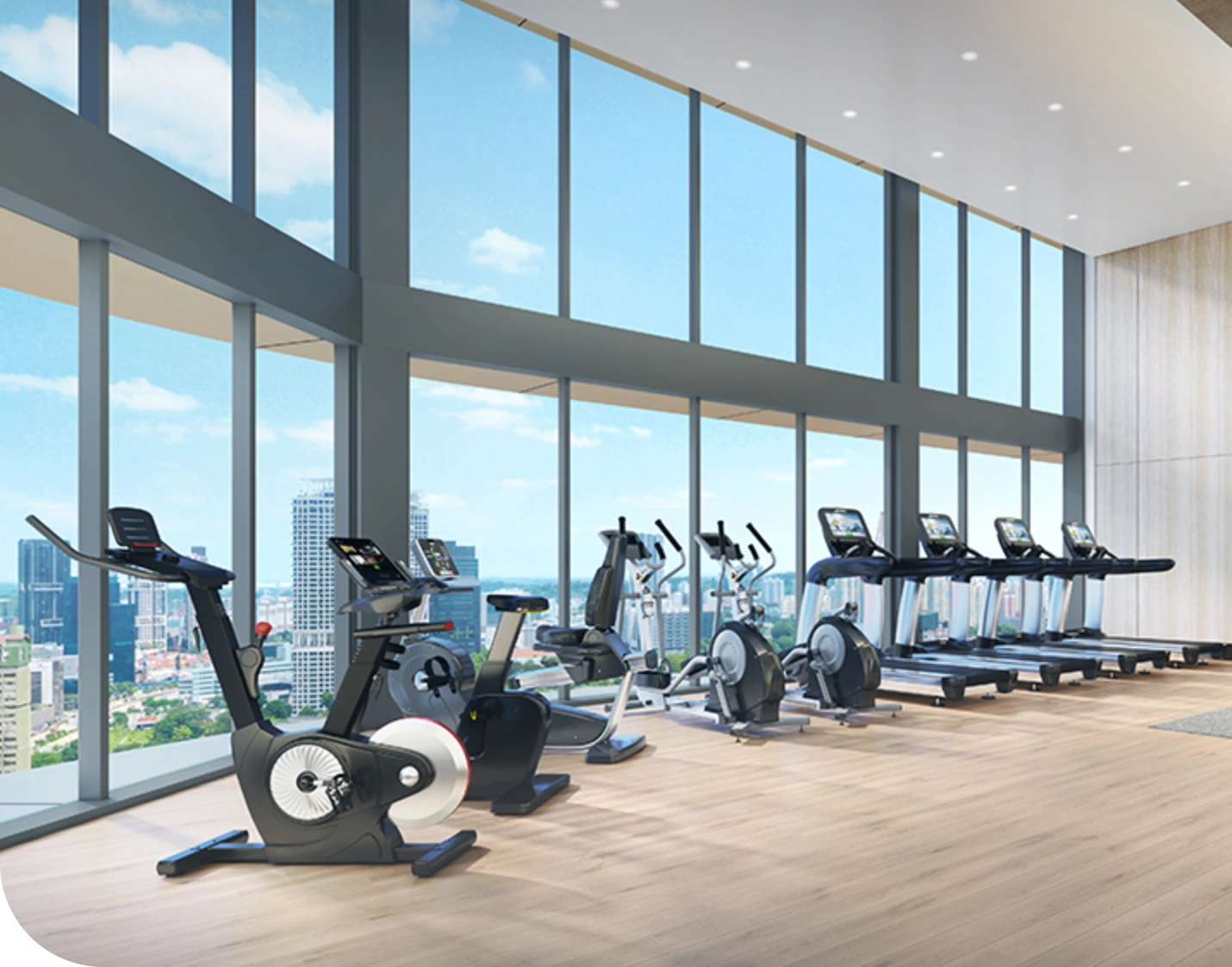 Union Square Residences Sky Gym offering panoramic city views and modern fitness equipment