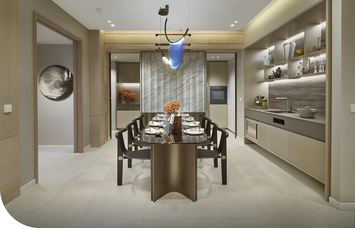 Elegant dining area at Union Square Residences with a modern table setting and ambient lighting