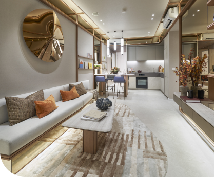 Living and dining area at Union Square Residences with modern decor and an open-concept layout