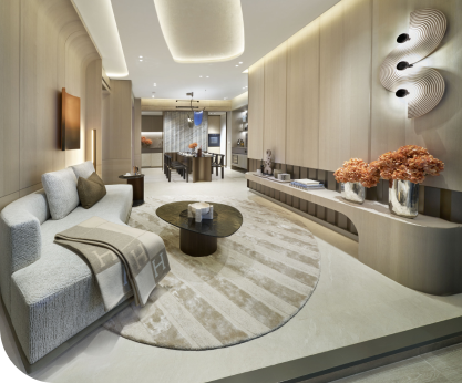 Stylish living and dining area at Union Square Residences featuring luxurious decor